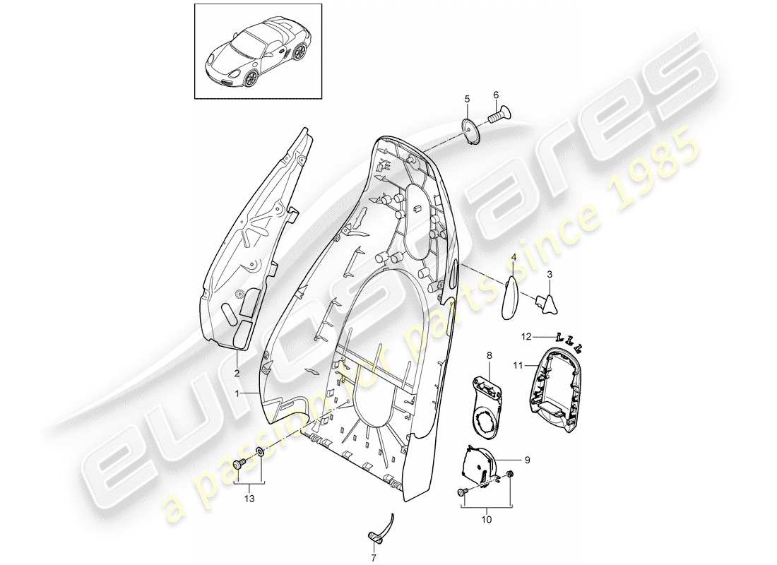 porsche 2012 (987 boxster) diagrama de piezas de la carcasa del respaldo