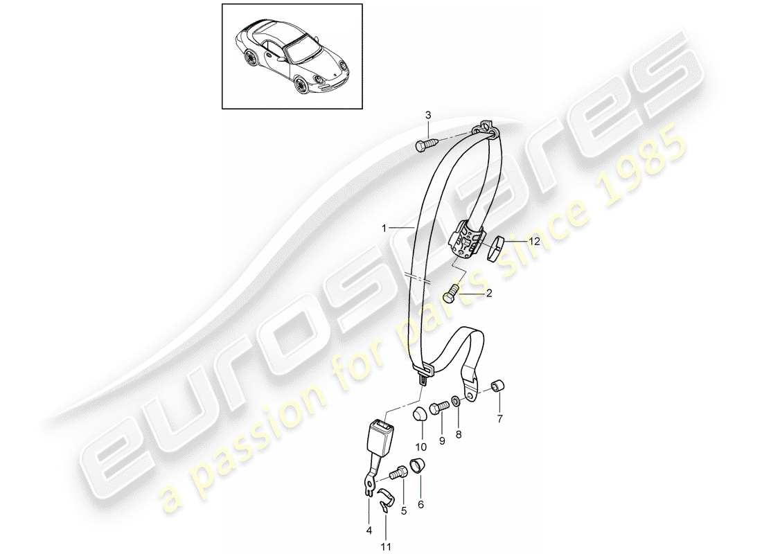 porsche 997 gen. 2 (2009) diagrama de piezas del cinturón de seguridad
