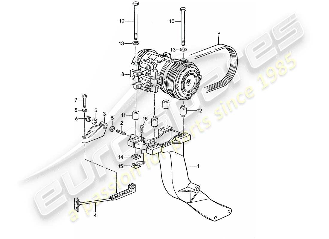 porsche 1987 (959) compresor - soporte diagrama de piezas