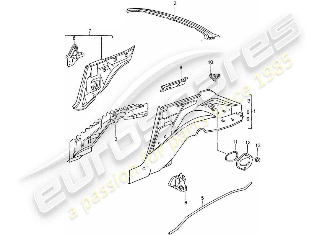 porsche 1996 (993) carcasa de rueda diagrama de piezas
