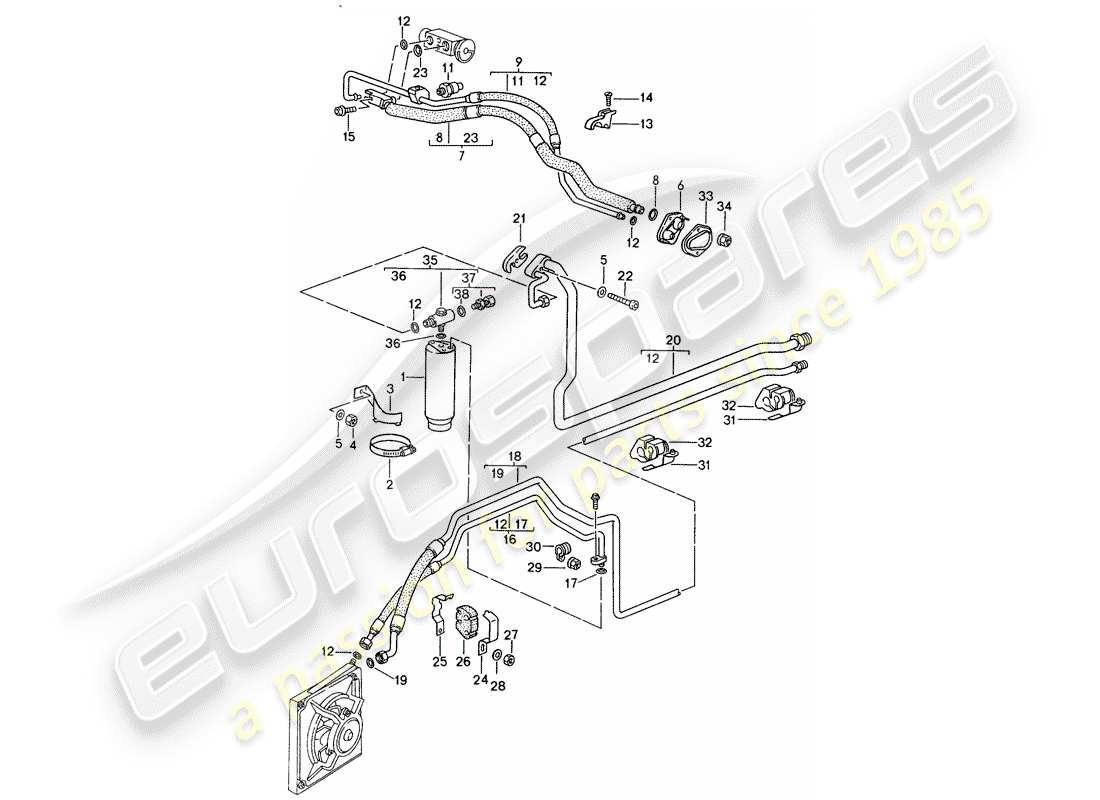 porsche 1994 (993) diagrama de piezas del circuito refrigerante