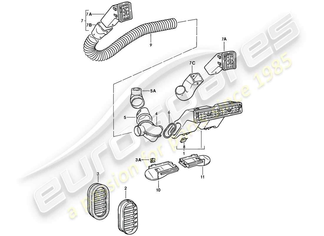 porsche 1977 (924) ventilación de aire - acabado - manguera de aire diagrama de piezas
