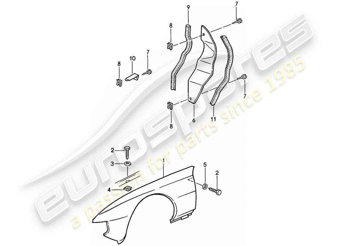porsche 1987 (924s) diagrama de piezas del guardabarros