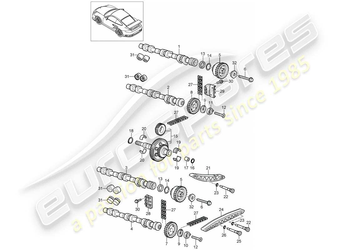 porsche 997 gt3 (2011) diagrama de piezas de control de válvula