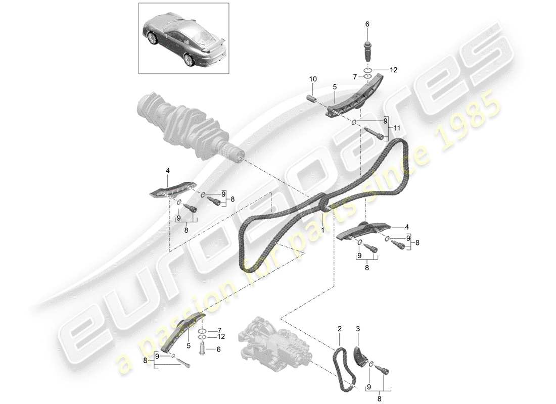 porsche 2017 (991-2 r/gt3/rs) tensor - diagrama de piezas de cadena