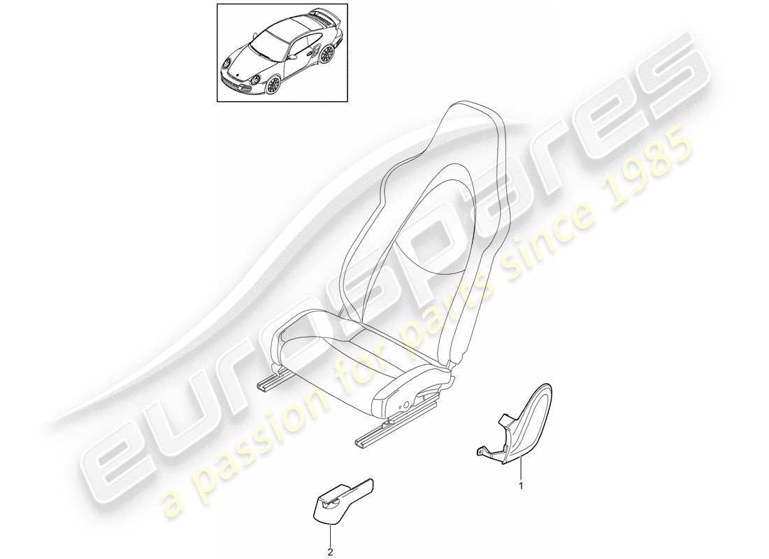 porsche 911 t/gt2rs (2012) diagrama de piezas del asiento delantero
