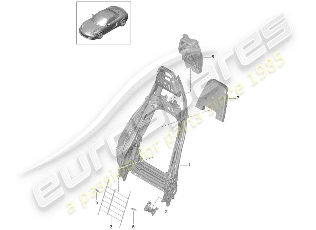 porsche 2016 (981 boxster) marco del respaldo diagrama de piezas