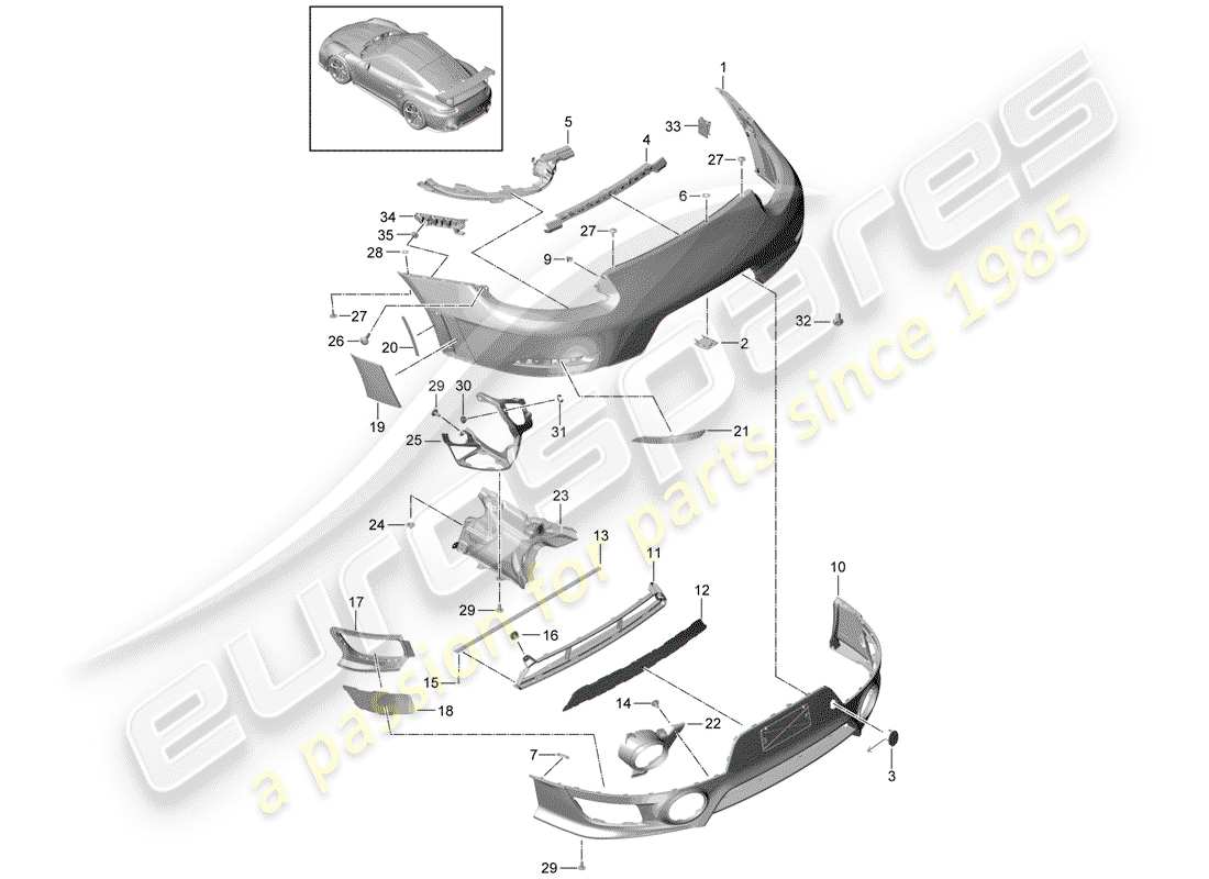 porsche 2015 (991-1 turbo) parachoque diagrama de piezas
