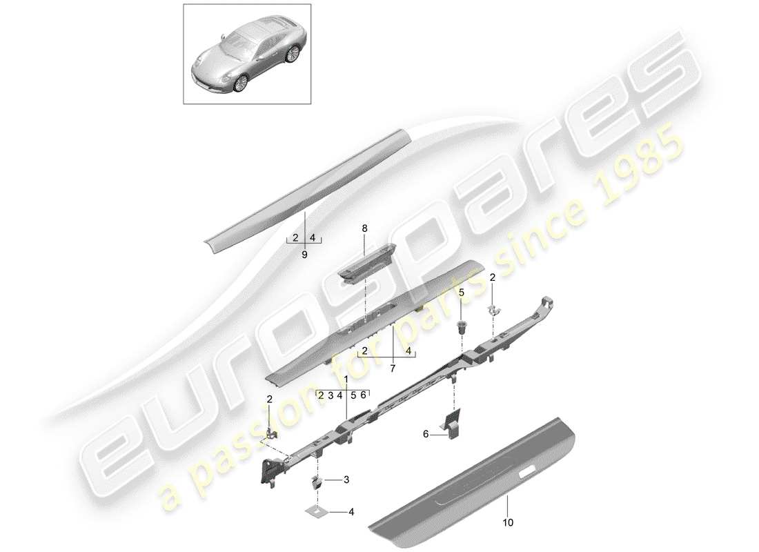 porsche 2019 (991-2) diagrama de piezas del revestimiento