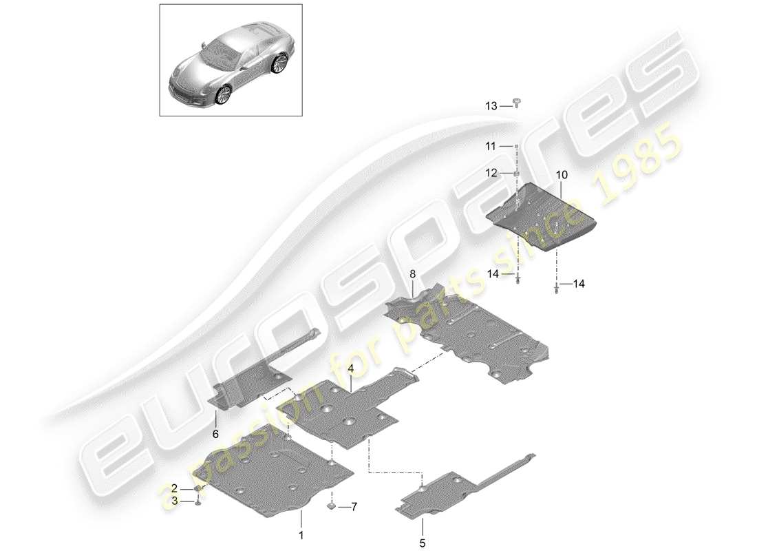 porsche 2018 (991-2 r/gt3/rs) revestimiento de bajos diagrama de piezas