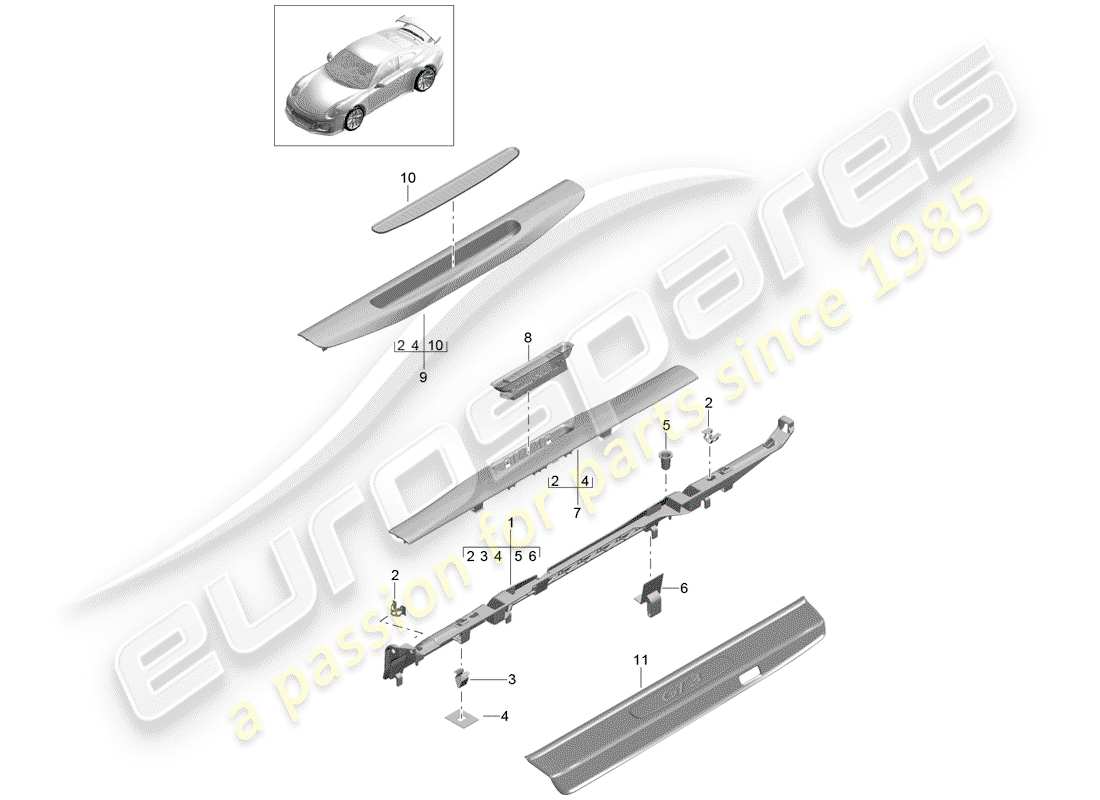 porsche 2014 (991-1 r/gt3/rs) recubrimiento diagrama de piezas