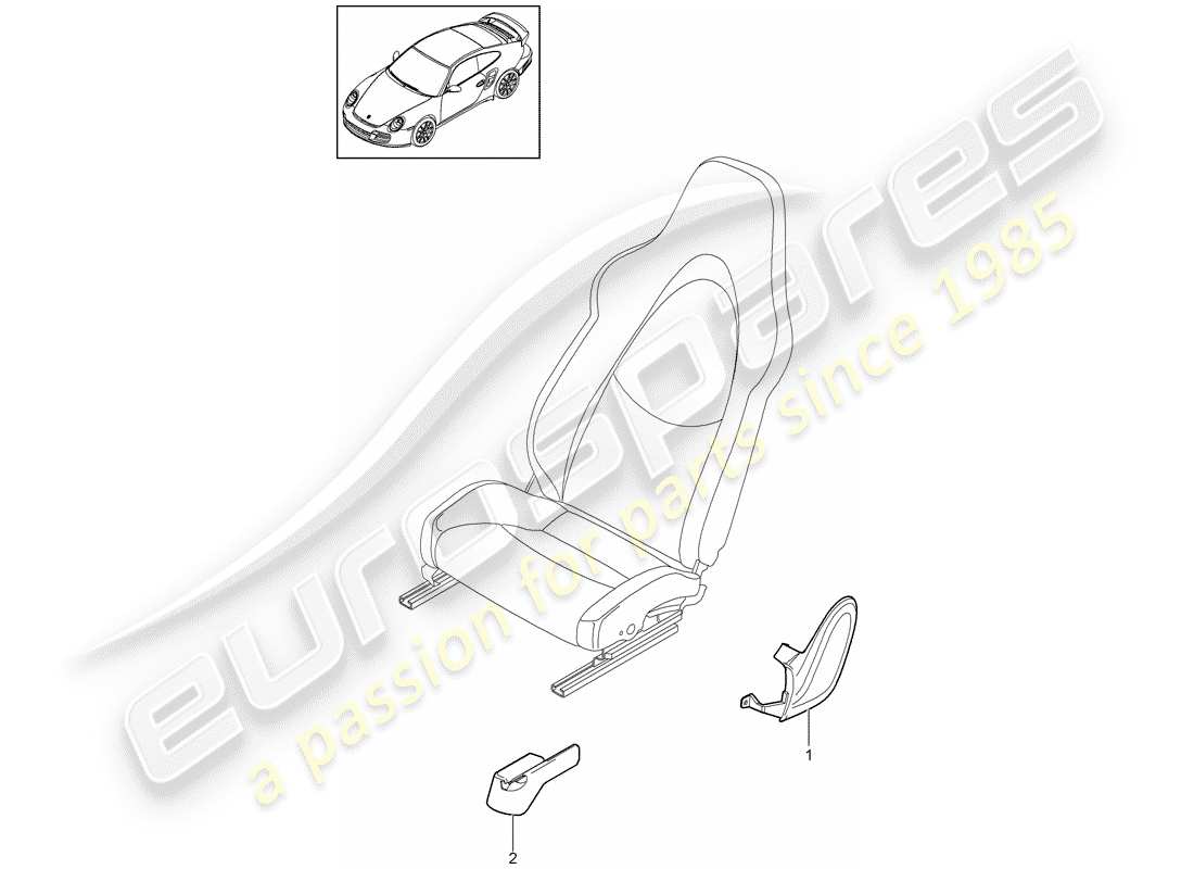 porsche 2013 (997-2 turbo / gt2 rs) diagrama de piezas del asiento delantero