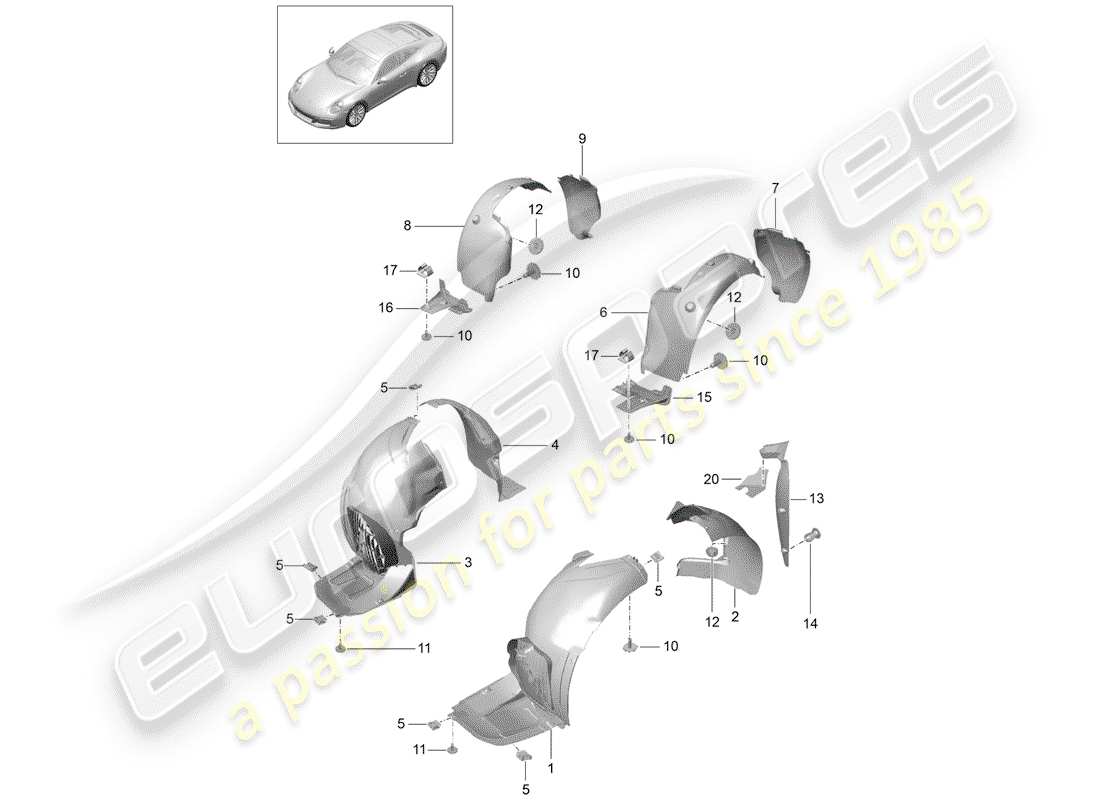 porsche 2020 (991-2) protector de timonera diagrama de piezas