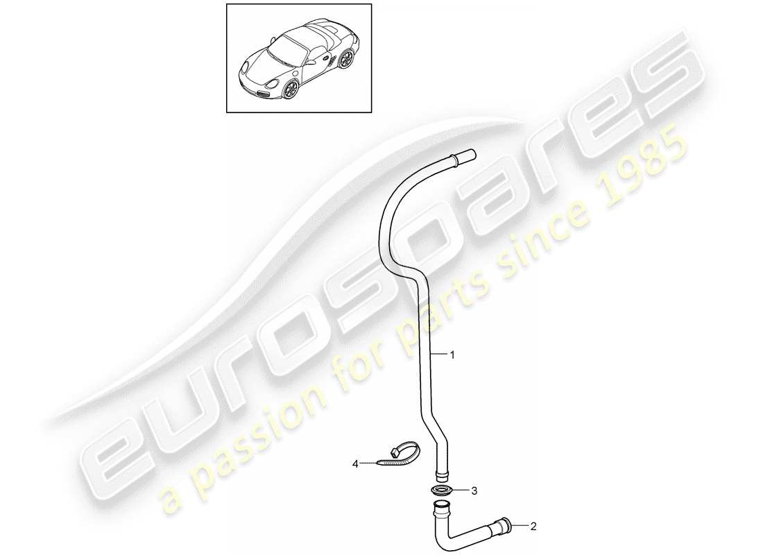 porsche 2011 (987 boxster) diagrama de piezas del tubo de drenaje de agua