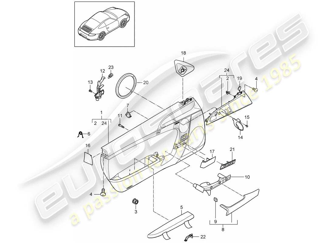 porsche 2010 (997-2) diagrama de piezas del panel de puerta