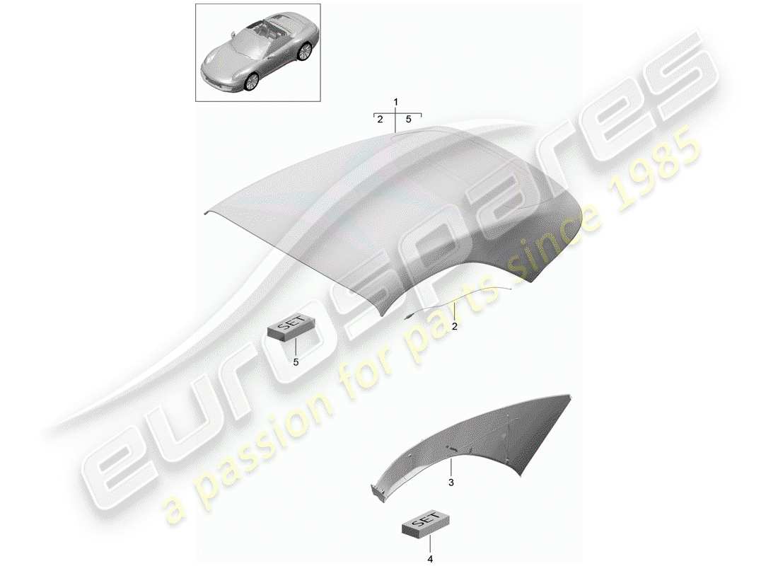 porsche 2014 (991-1) cubierta de capota convertible diagrama de piezas