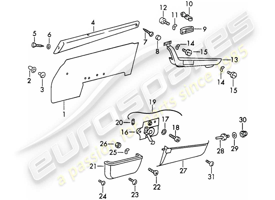 porsche 1966 (911/912) equipamiento interior - puertas - d - mj 1969>> esquema pieza