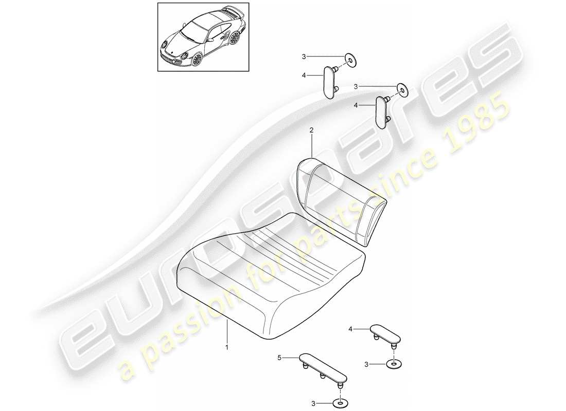 porsche 2011 (997-2 turbo / gt2 rs) cojín del asiento trasero diagrama de piezas