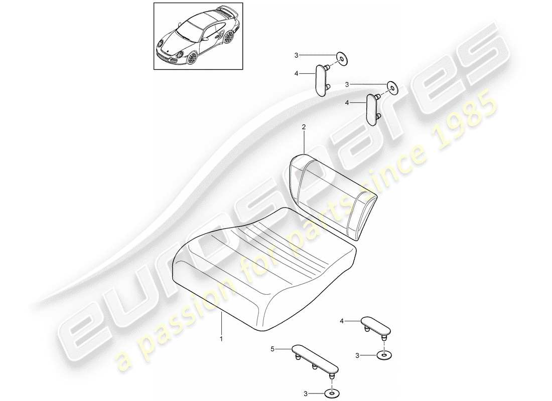 porsche 911 t/gt2rs (2011) diagrama de piezas del cojín del asiento trasero