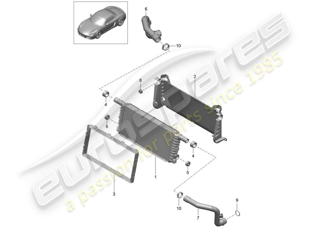 porsche 2014 (981 boxster) diagrama de piezas del radiador