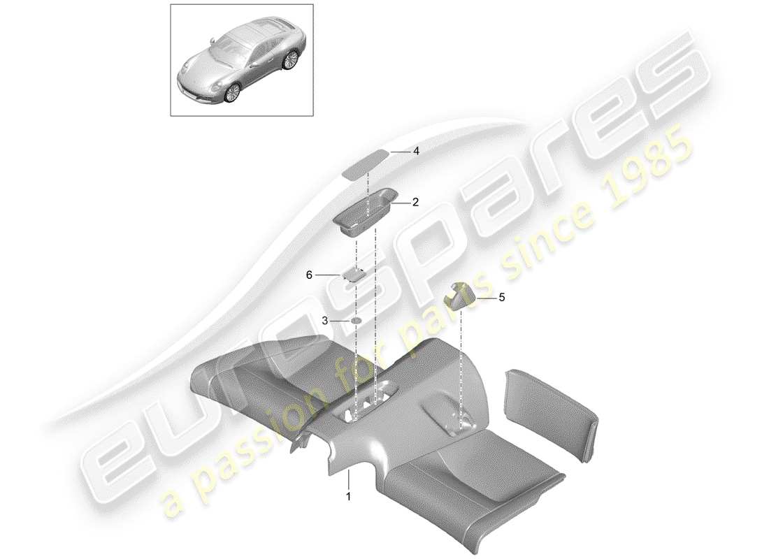 porsche 991 gen. 2 (2017) diagrama de piezas del cojín del asiento trasero