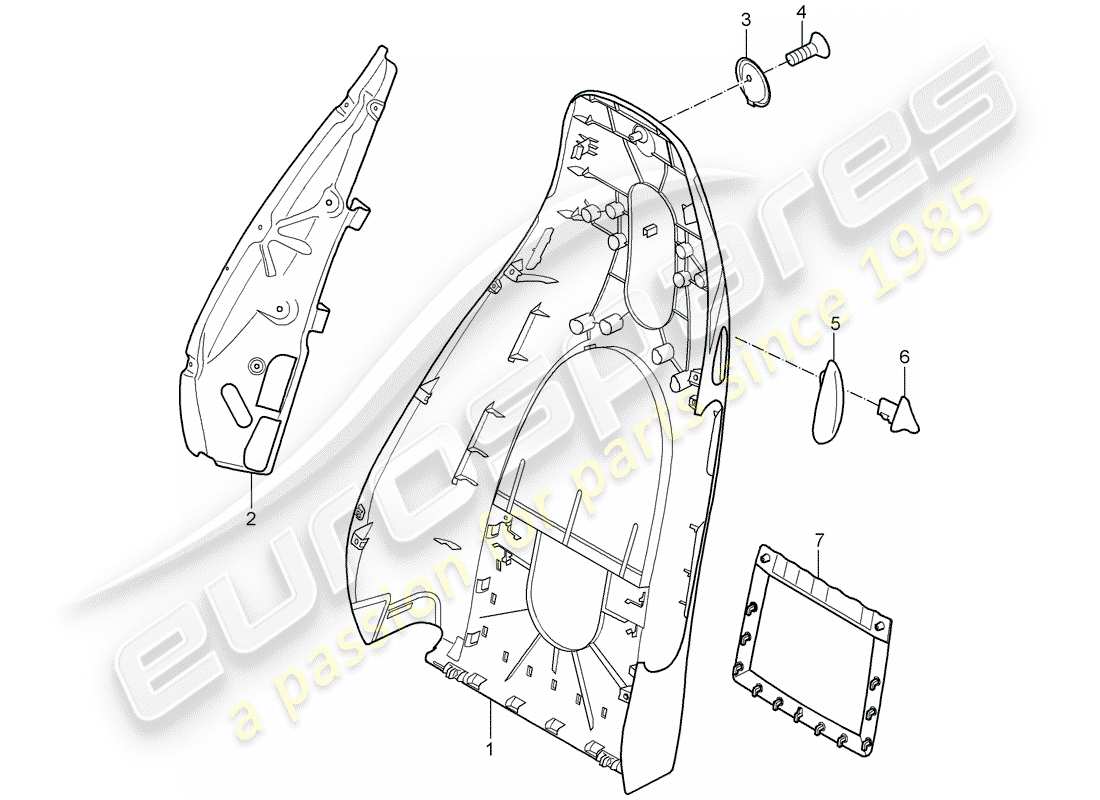 porsche 2005 (987 boxster) carcasa del respaldo diagrama de piezas