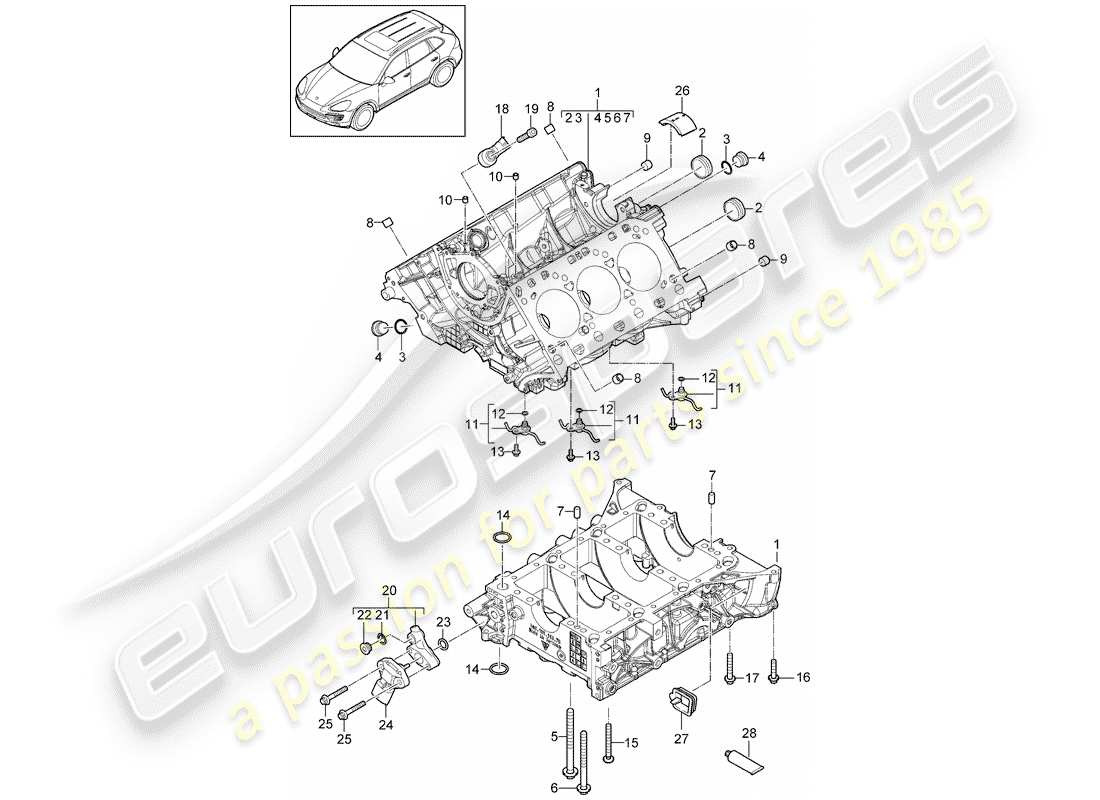porsche 2013 (cayenne e2 92a) crankcase diagrama de piezas