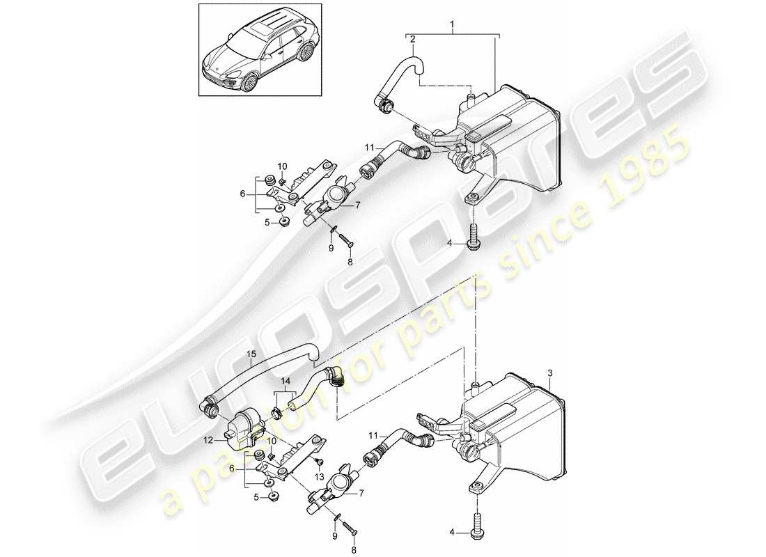 porsche 2012 (cayenne e2 92a) bote de emisiones evaporativas diagrama de piezas