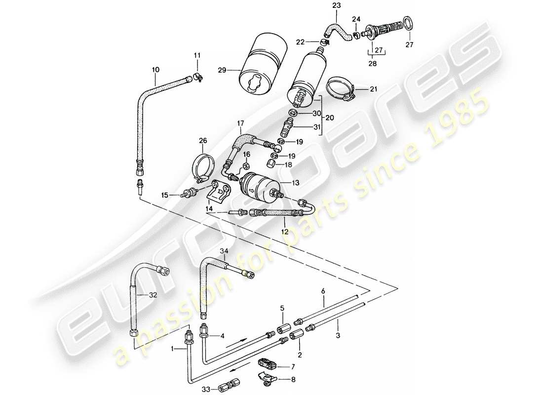 porsche 1991 (944) fuel system diagrama de piezas