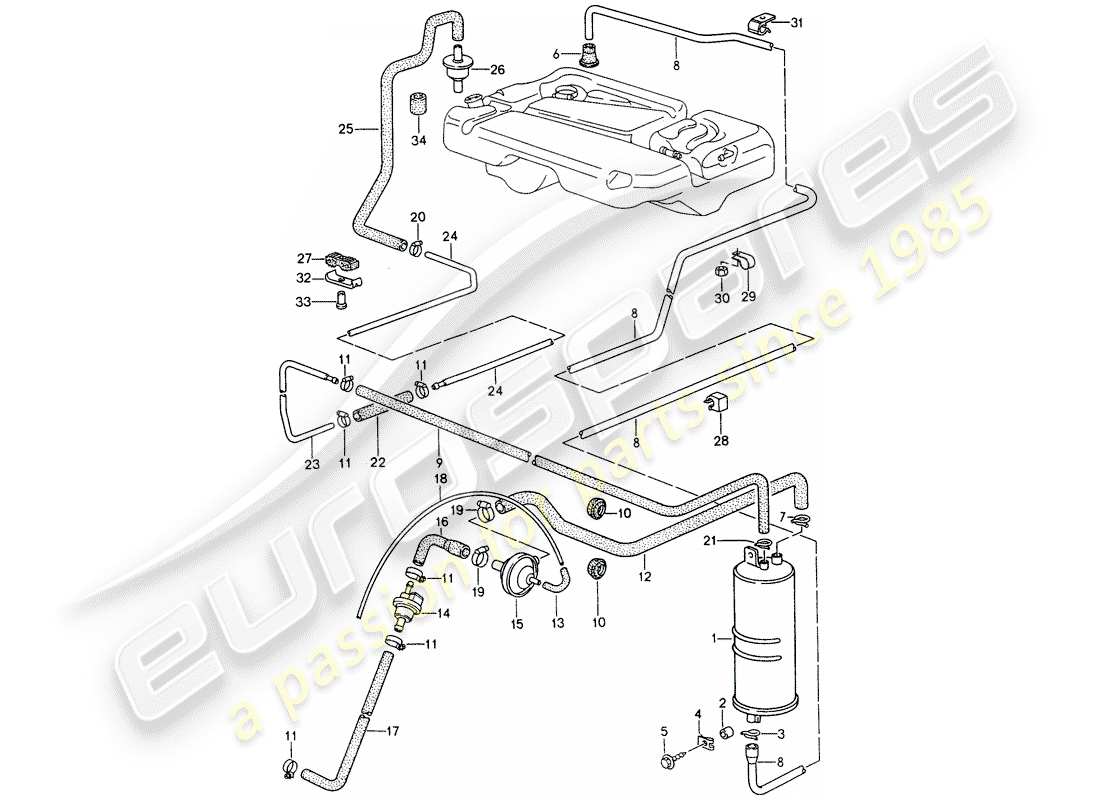porsche 1992 (968) ventilación del tanque diagrama de piezas