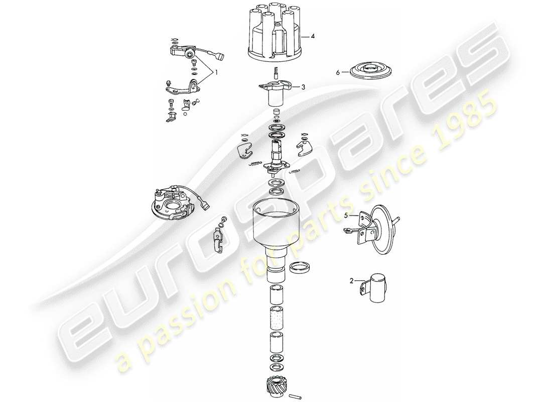porsche 1966 (911/912) material de reparacion - distribuidor - - bosch - diagrama de partes