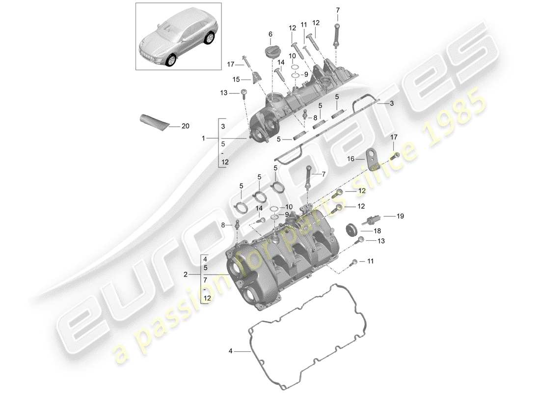 porsche 2016 (macan) diagrama de piezas de la tapa de válvula