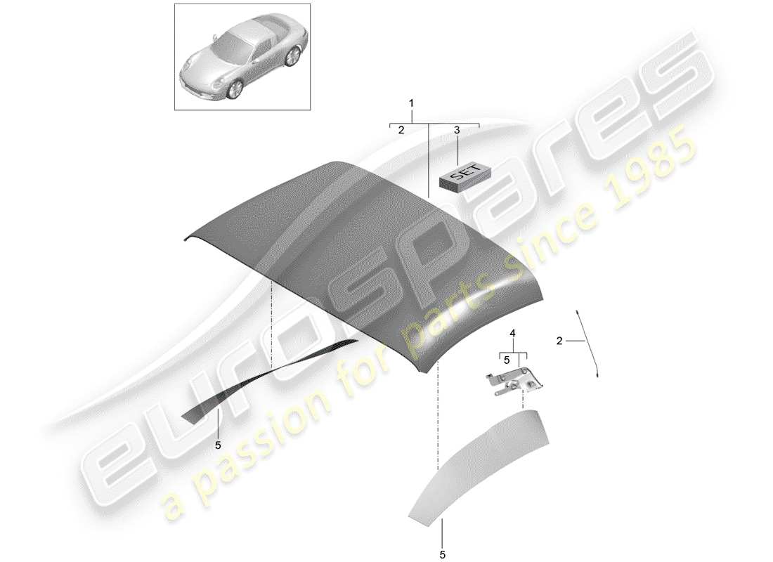porsche 991 (2016) cubierta superior convertible diagrama de piezas