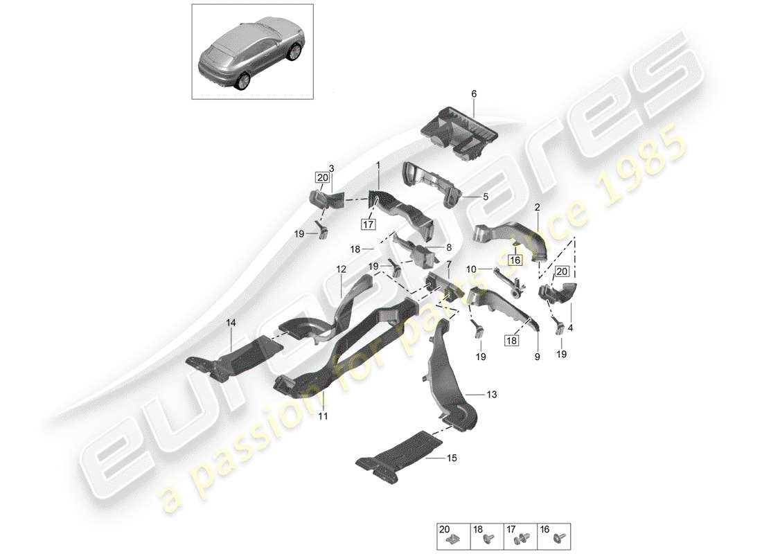 porsche 2019 (macan) ducto de aire diagrama de piezas