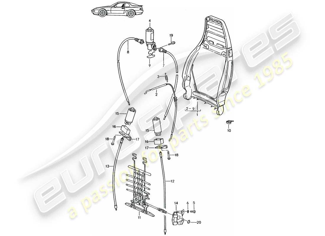 un diagrama de piezas del catálogo de piezas porsche 1986 (seats for 944/968/911/928)
