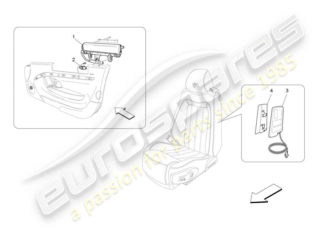 maserati granturismo (2008) diagrama de piezas del sistema de bolsas laterales delanteras