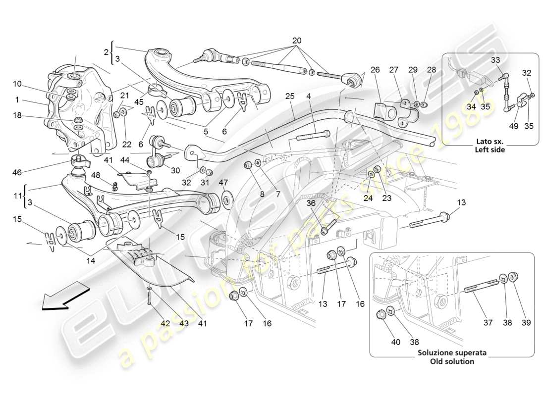 maserati granturismo (2008) rear suspension diagrama de piezas