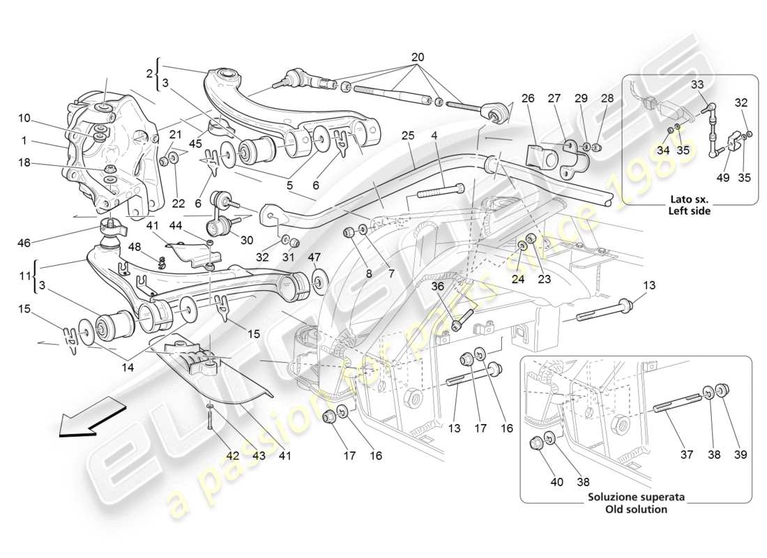 maserati granturismo (2008) diagrama de piezas de la suspensión trasera