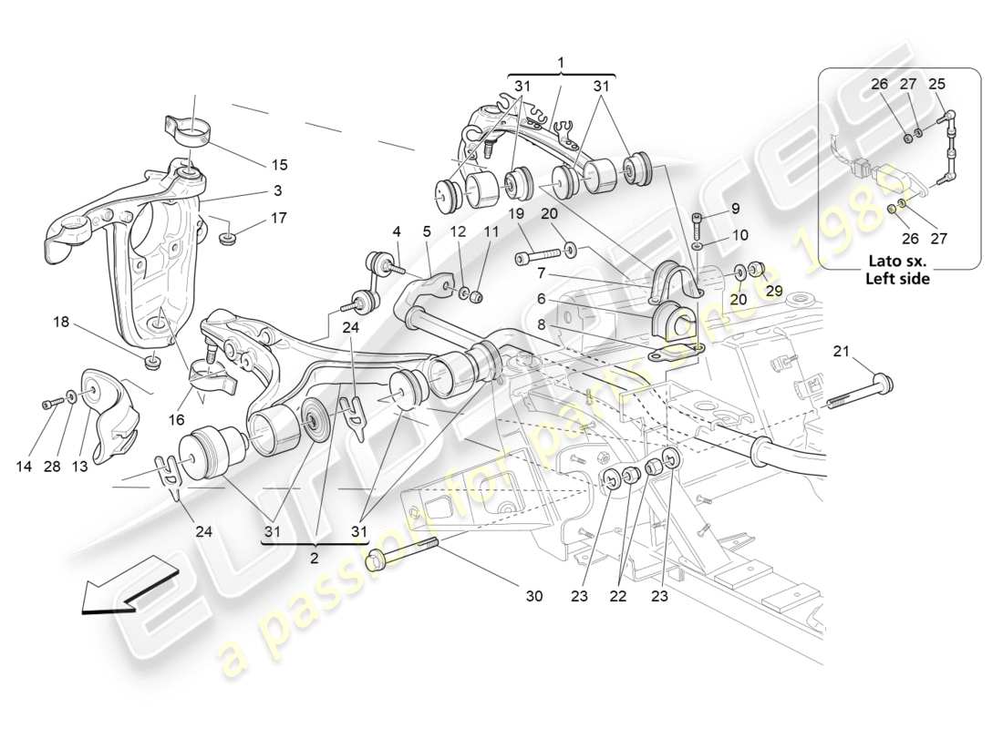 maserati qtp 3.0 tds v6 275hp (2015) diagrama de piezas de la suspensión delantera