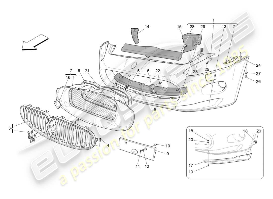 maserati granturismo (2012) parachoques delantero diagrama de piezas