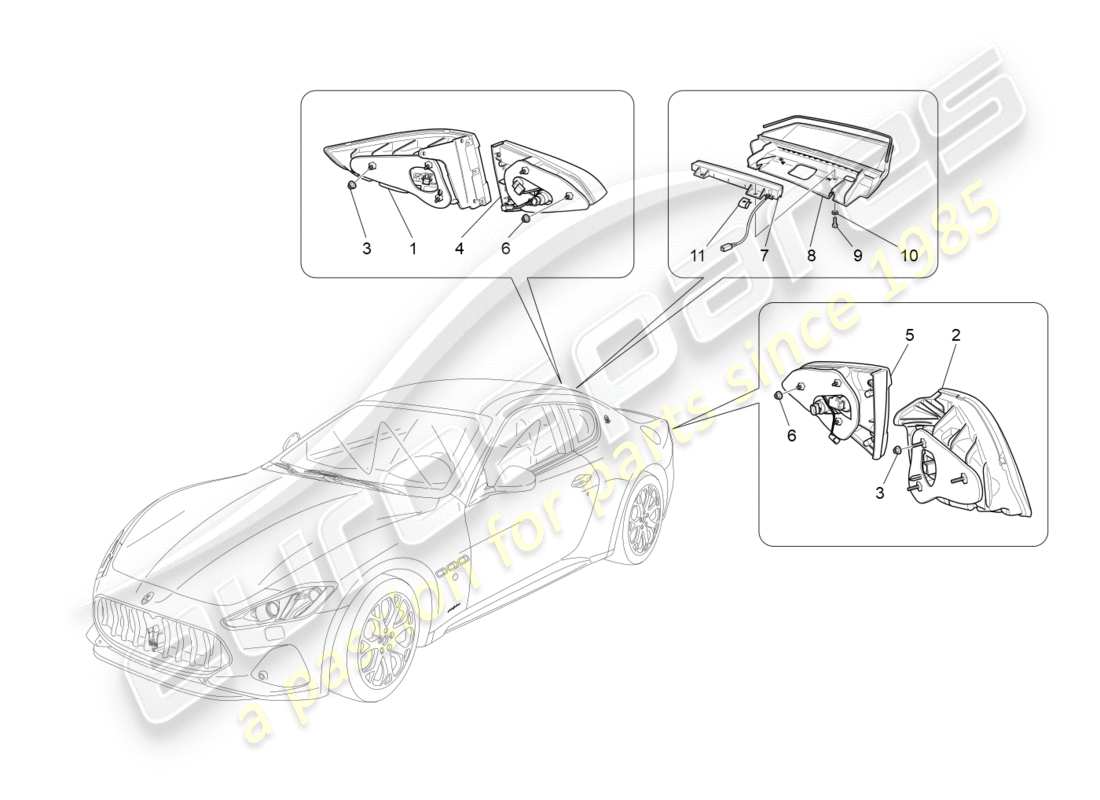 maserati granturismo s (2018) diagrama de piezas de los grupos de luces traseras
