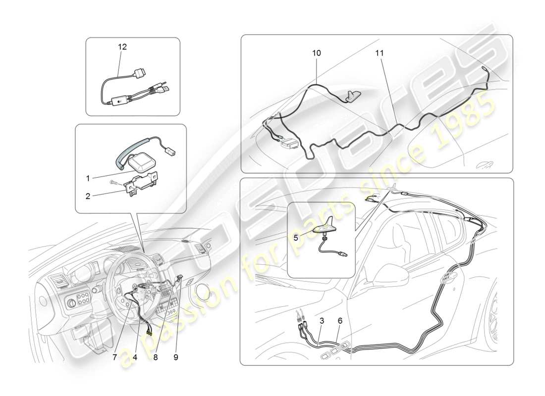 maserati granturismo (2008) diagrama de piezas del sistema de recepción y conexión