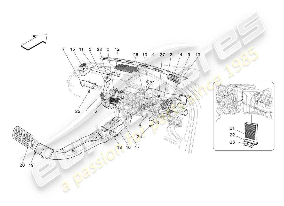 maserati granturismo (2009) unidad de aire acondicionado: difusión diagrama de piezas