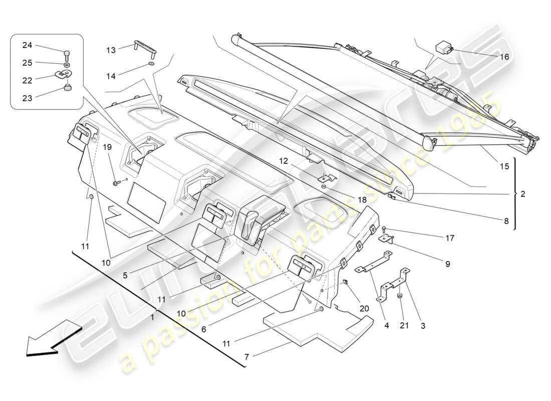 maserati qtp 3.0 bt v6 410hp (2014) diagrama de piezas del estante trasero para paquetes