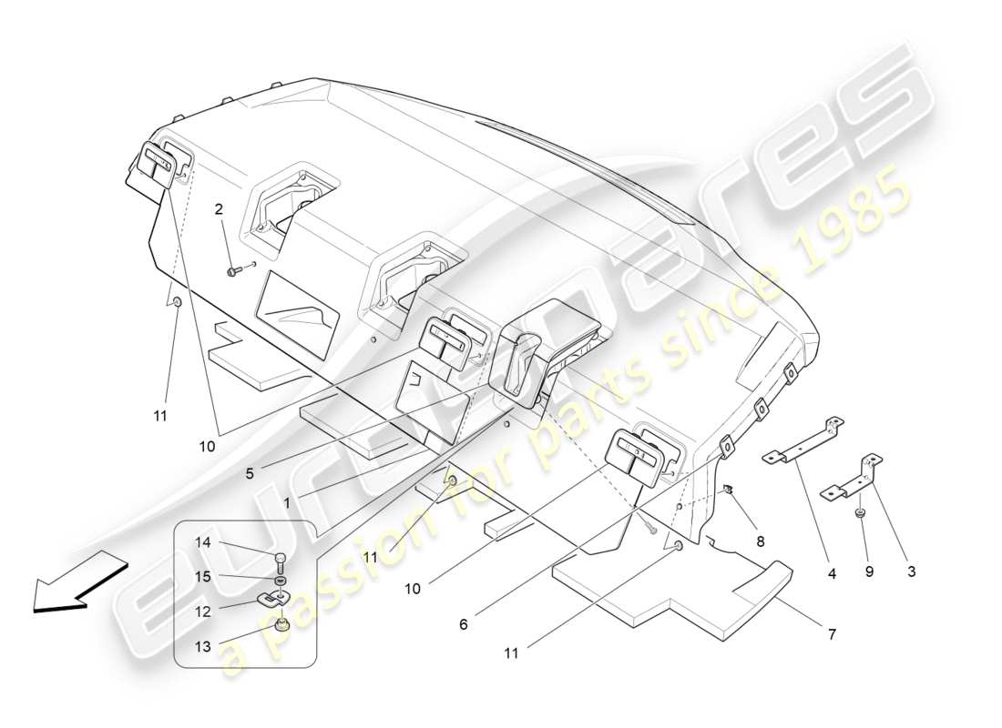 maserati qtp 3.0 bt v6 410hp (2014) diagrama de piezas del estante trasero para paquetes