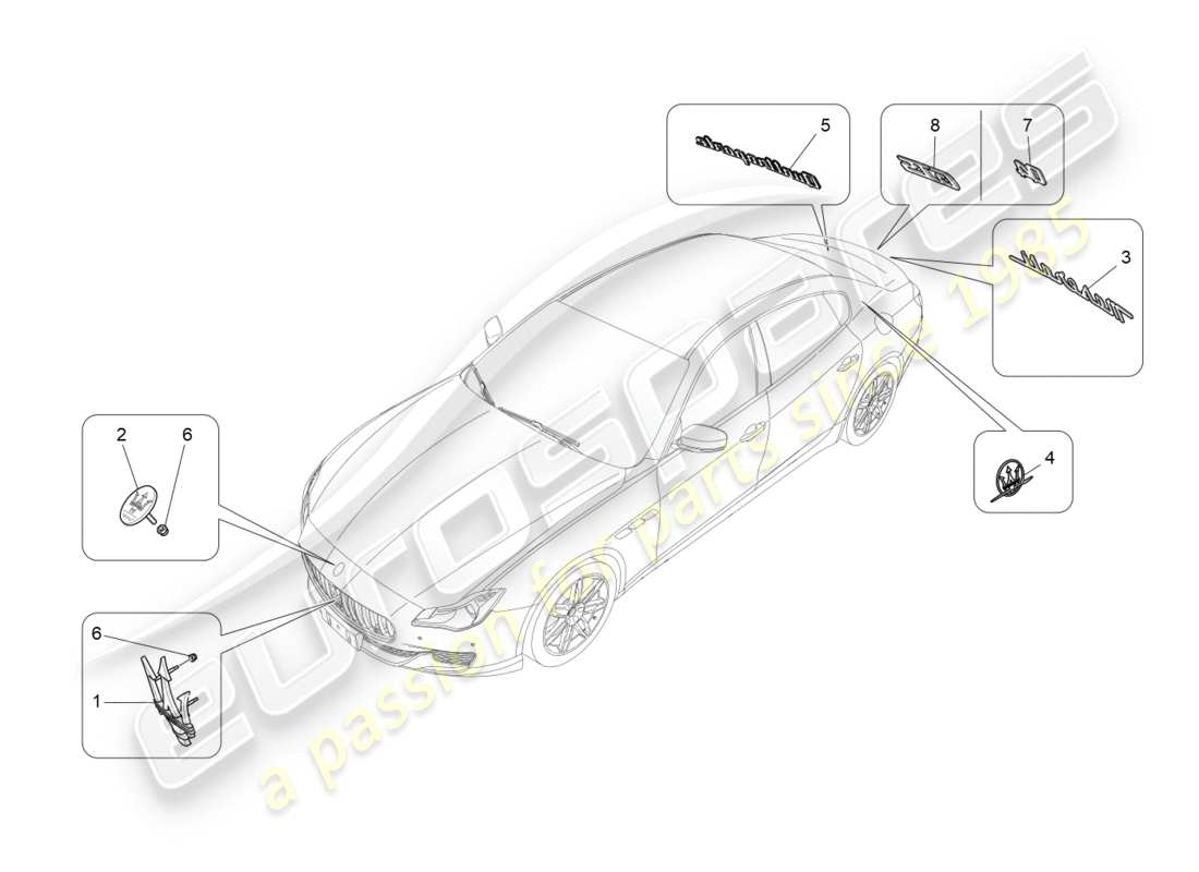 maserati qtp 3.0 bt v6 410hp (2014) diagrama de piezas de adornos, marcas y símbolos