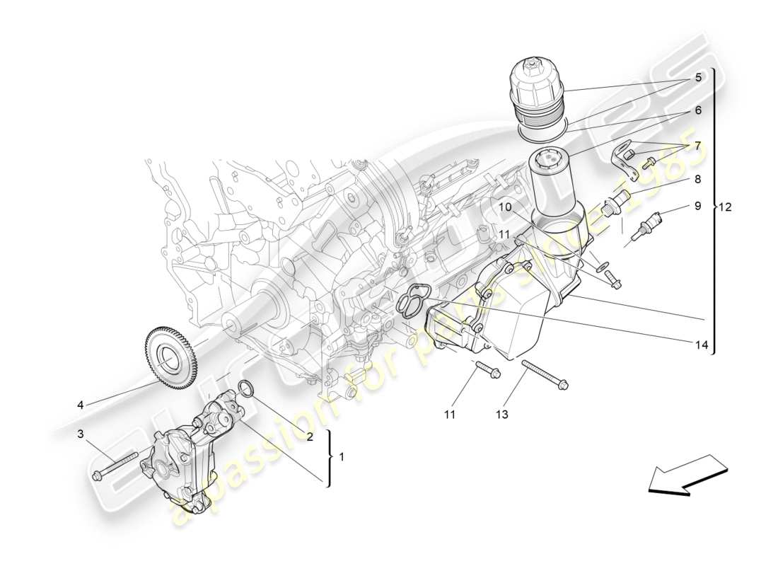 maserati qtp 3.0 tds v6 275hp (2015) sistema de lubricación: diagrama de piezas de bomba y filtro