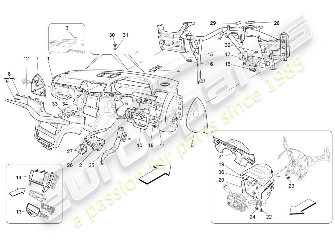 maserati granturismo (2008) unidad de tablero diagrama de piezas