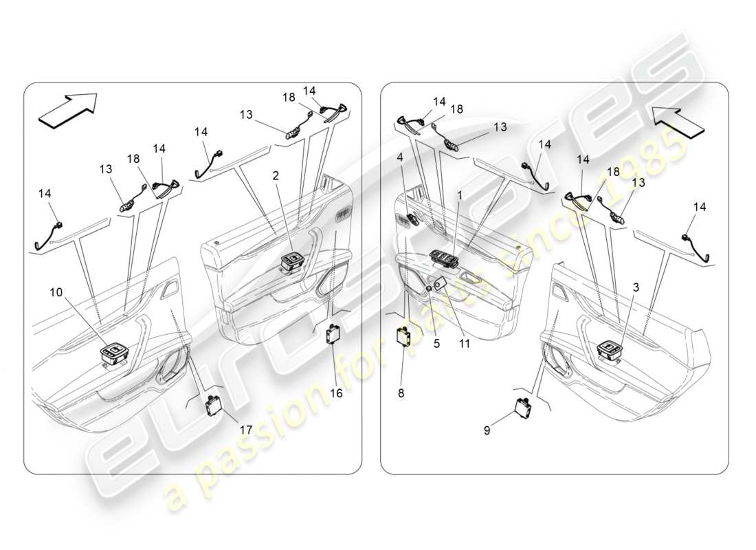 maserati qtp 3.0 bt v6 410hp (2014) diagrama de piezas de dispositivos de puerta