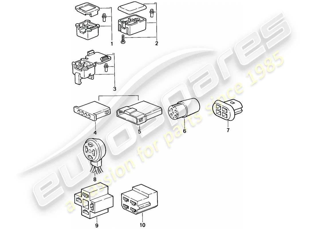 porsche 1986 (944) carcasa del conector - 4-pole diagrama de piezas